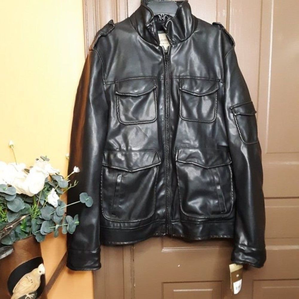 Sonoma Men's Distressed Faux Leather Grunge Moto Jacket size M